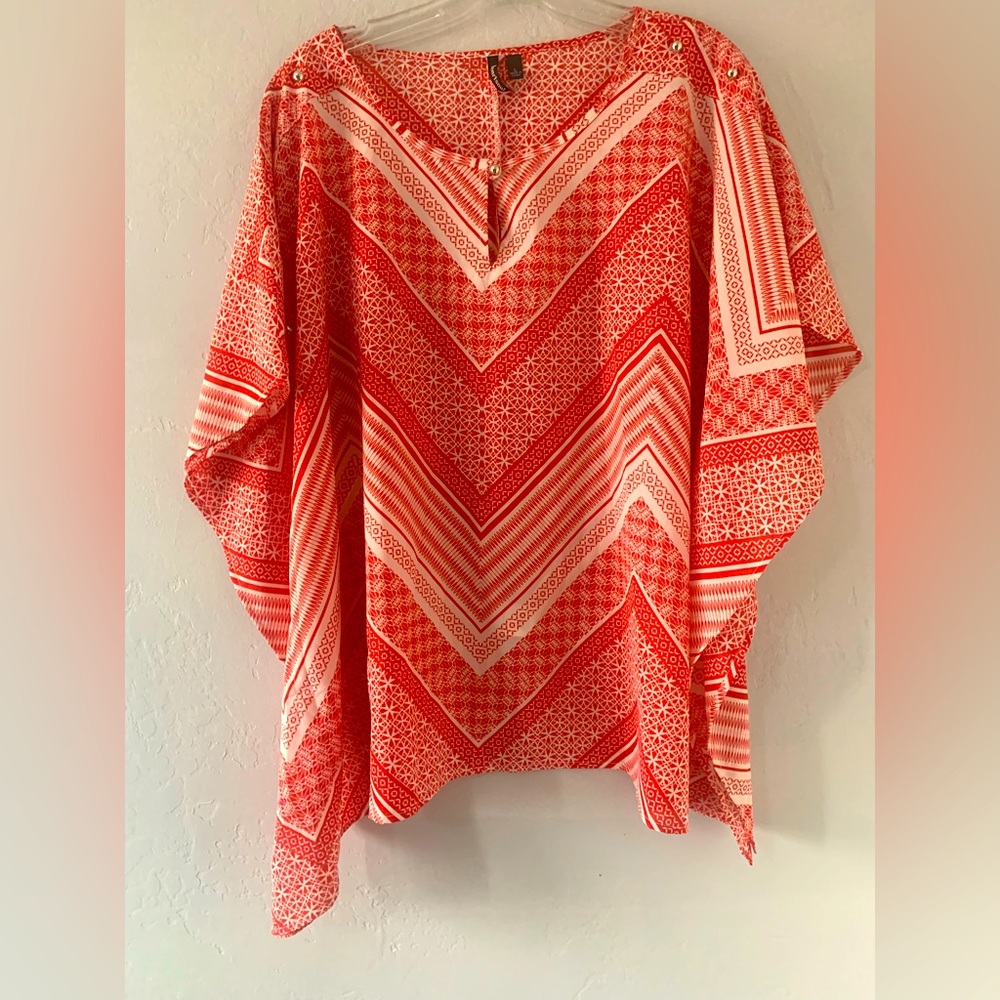 HEART SOUL PRINTED SHEER WOMEN BLOUSE DRAPED BAT WING SIZE L